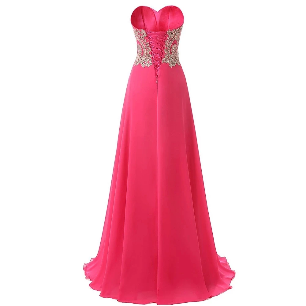 Angelsbridep Sweetheart Lange Avond Partij Jassen Gold Applique Floor Chiffon Vestidos De Festa A-lijn Prom Jurken Hot