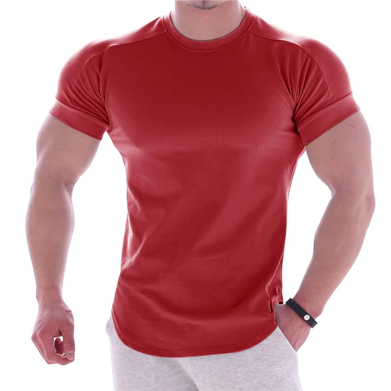 Camiseta deportiva de manga corta para hombre, camisa de secado rápido para gimnasio, entrenamiento de culturismo, ropa de verano, 2024