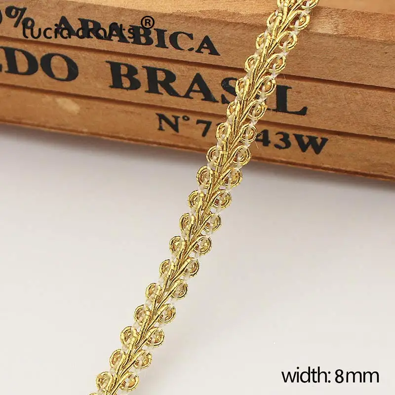 5Meter 8/10mm Gold Silver Thread Centipede Braided Lace Ribbon Trim Curve Fabric DIY Sewing Garment Material Wedding Decor X0404