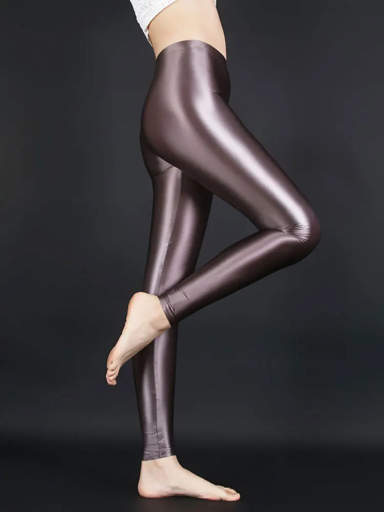 Sexy Women Shiny Pencil Pant Oil Glossy Candy Color HIgh Waist Smooth Pants Sexy Erotic Lingerie Pants Sexy Tight Dance Wear F35