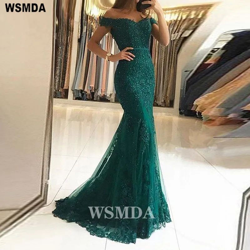 숄더 Tulle Mermaid Prom Dress 레이스 페르시 파티 드레스 robe de soiree