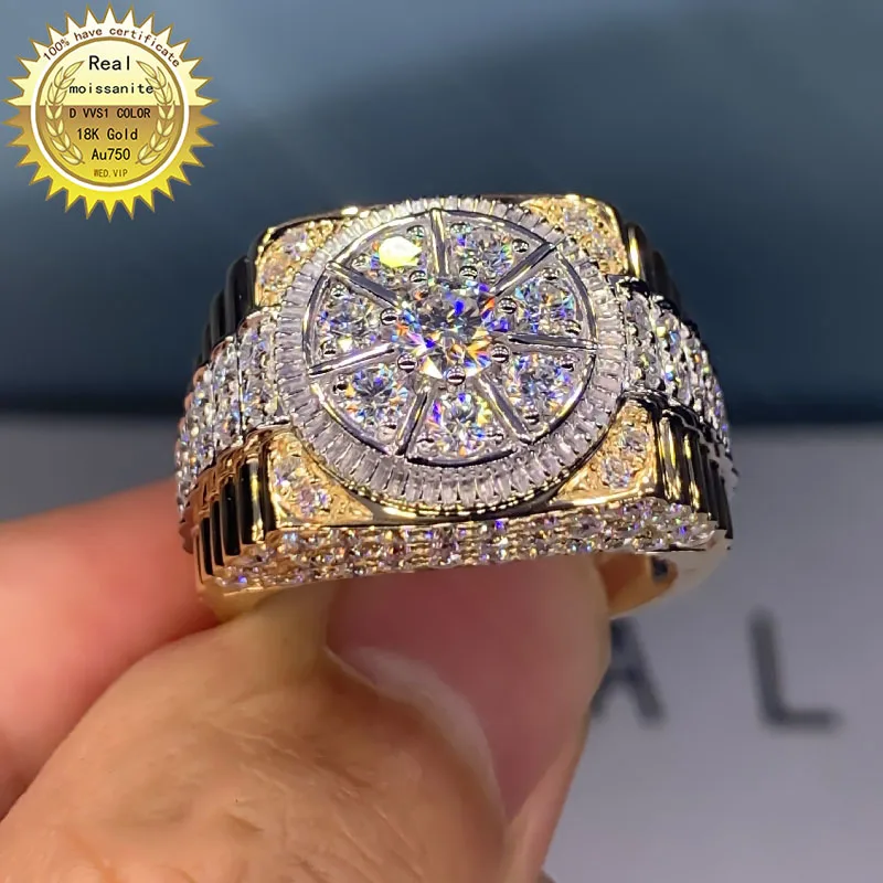 

Solid luxury 18K Gold Moissanite Diamond Ring Men ring D color VVS With national certificate man ring