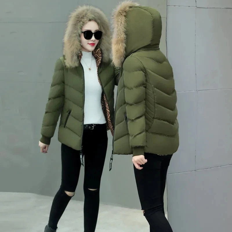 Down padded Cotton Jacket Women's Winter New Slimming Fashion Women's All-Match Mother Thick Warm Hoded Jacket Female's Parkas