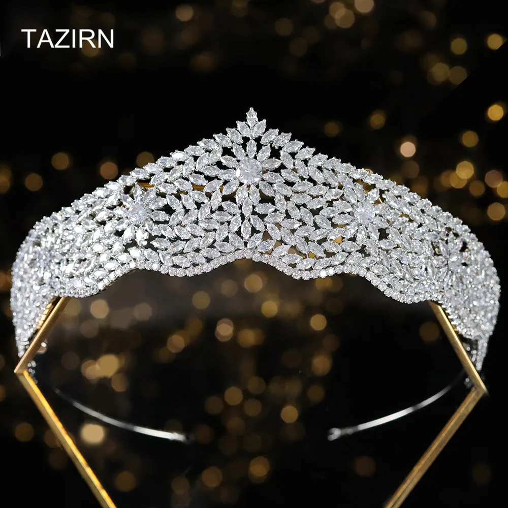 

Elegant Cubic Zirconia Wedding Bridal Tiaras and Crowns CZ Pageant Headpieces Zircon Party Hair Jewelry Accessories for Women