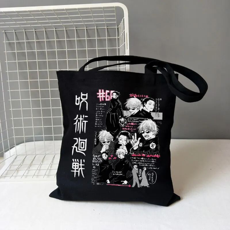 Jujutsu Kaisen canvas bag Japanese Anime women shoulder bag Women Tote Harajuku large capacity Vintage goth cartoon shopper bags