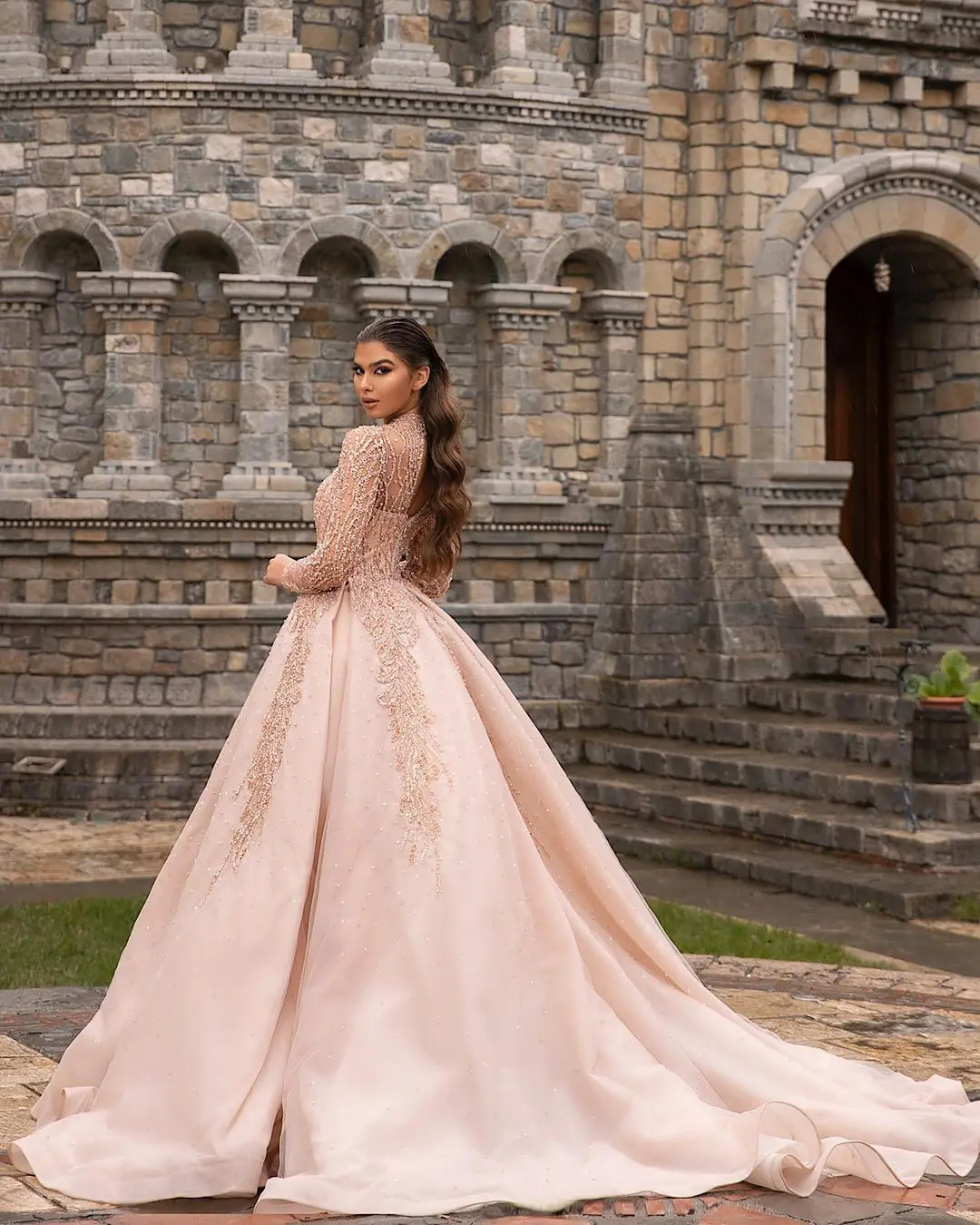 Robe de mariée de luxe élégante, à manches longues, cristaux brillants, perles, robes de soirée, sur mesure