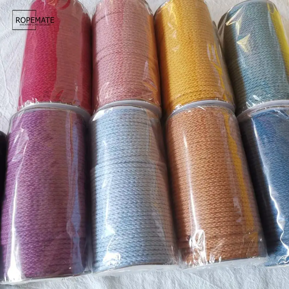 Ropemate Colorful 4mm 8 Strands Braided Cotton Rope for Macrame Wall Hanging Bag DIY