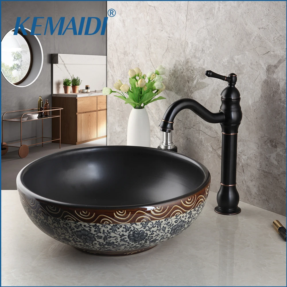 

KEMAIDI Europe Vintage Style Lavobo China Art Ceramic Washing Basin Bathroom Counter top Bathroom Sink green wash basin