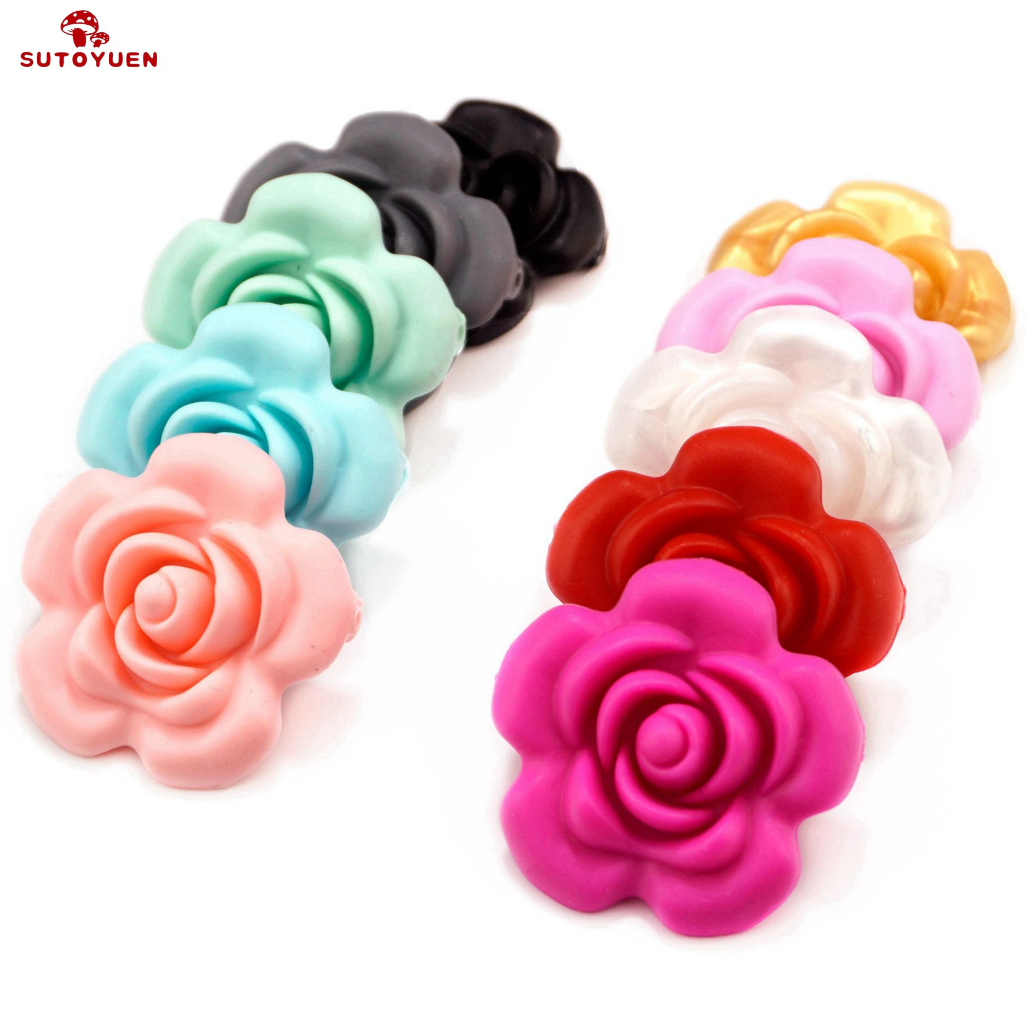 

BPA Free Flower Silicone Beads 20pc 40mm Loose Rose Teething Beads for Baby Chew Necklace Bracelet Teether Toy Jewelry Making