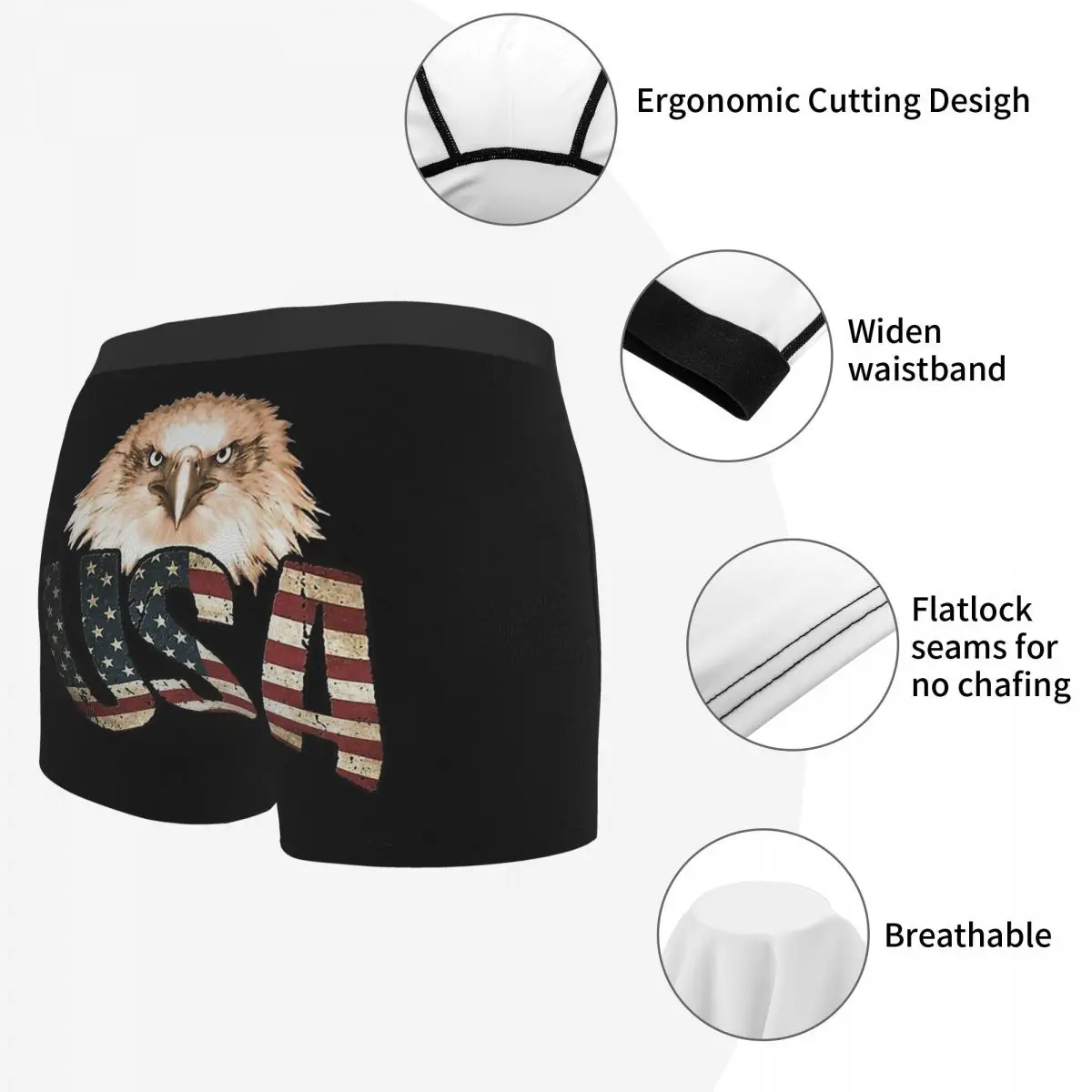 Flag USA American Eagle Underpants Cotton Panties Man Underwear Print Shorts Boxer Briefs