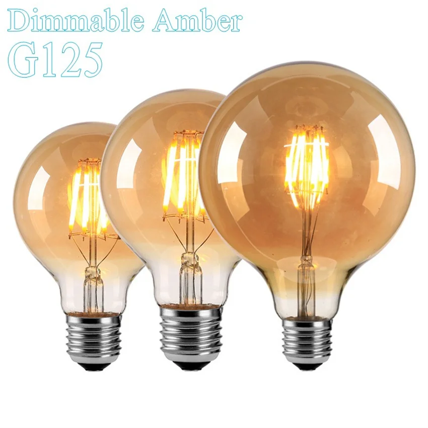 Free Shipping AMBER transparent shape G125 6Watt led retro Edison short filament bulb Light with CE RoHS ErP standard Input Volt