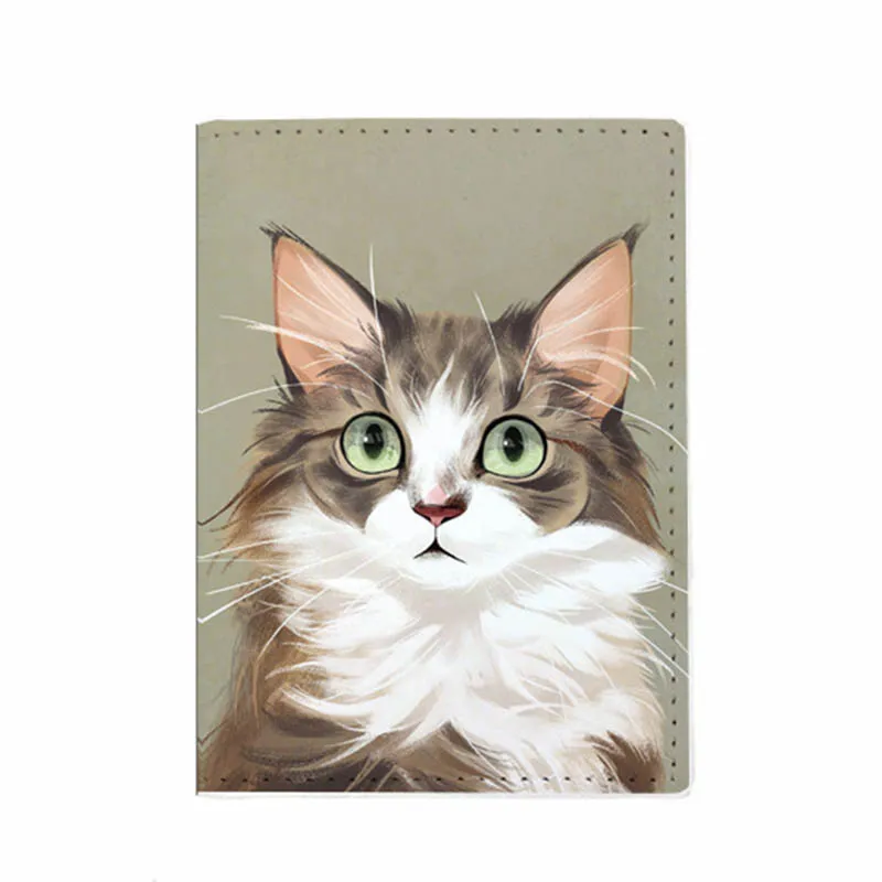 3D Cat Passaporte Cobre Titular para Homens e Mulheres, PU De Couro, ID Bank Card, Armazenamento Carteira, Bolsa Case, Acessórios de Viagem, Negócios, Kawaii