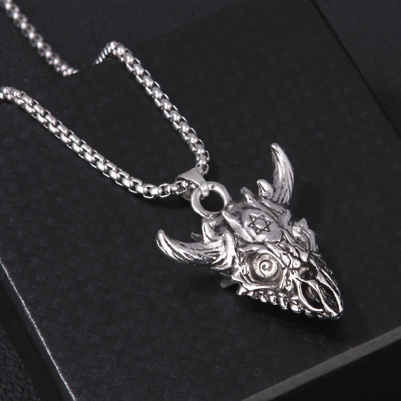 Retro Gothic Punk Necklace Prajna Ghost Demon Fang Mask Mens Titanium Steel Necklace Monster Skull Pendant Jewelry Gift