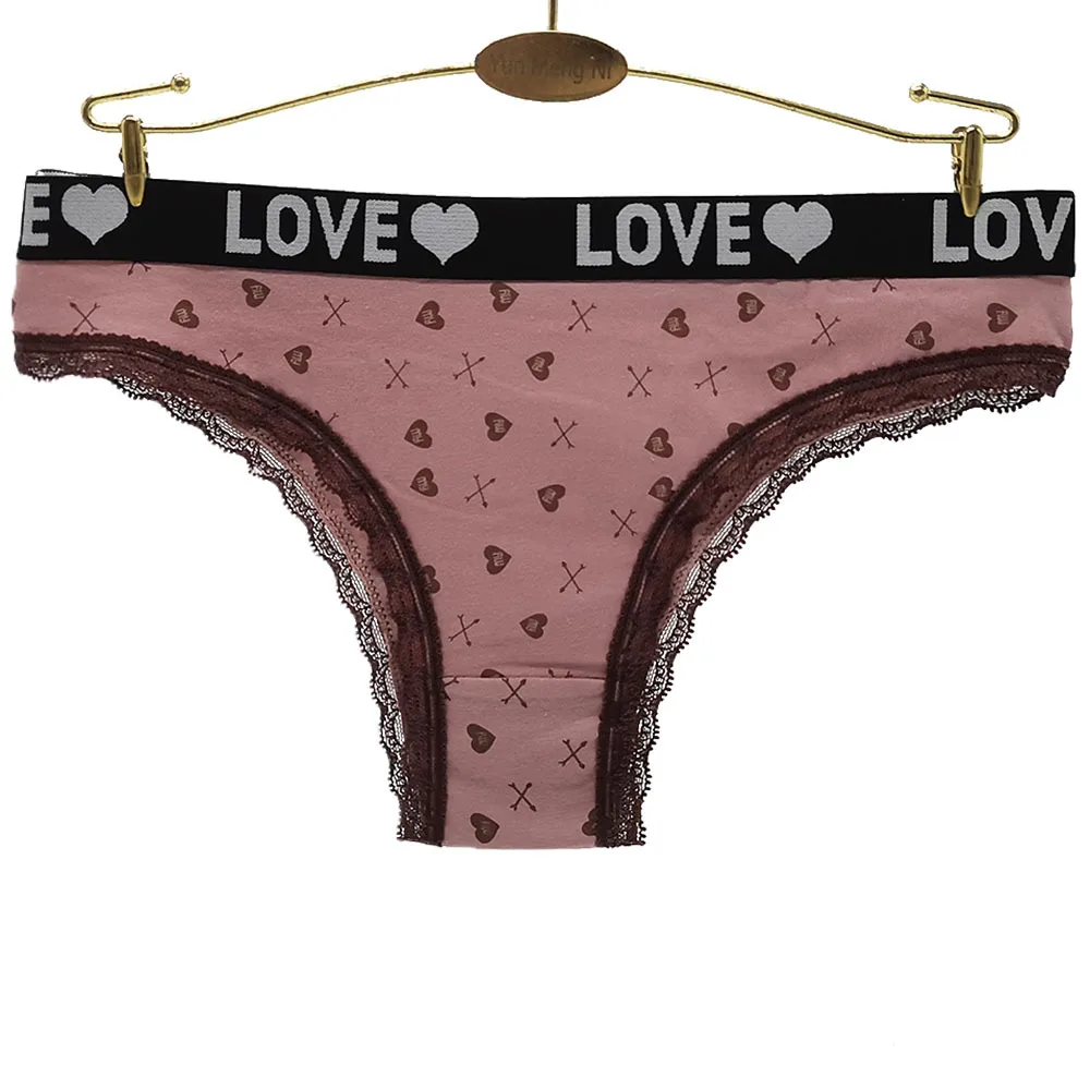 1/2/3/4/5/6PCS Cute Heart Print Thongs Young Girl Lace G-String Cotton Bikini Panties Underpants Briefs Set Underwear Linger