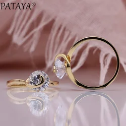 PATAYA New Big Natural Zircon Women Rings 585 Rose Gold Color Wedding Gifts Fashion Jewelry Unique Shine Classic Simple Rings