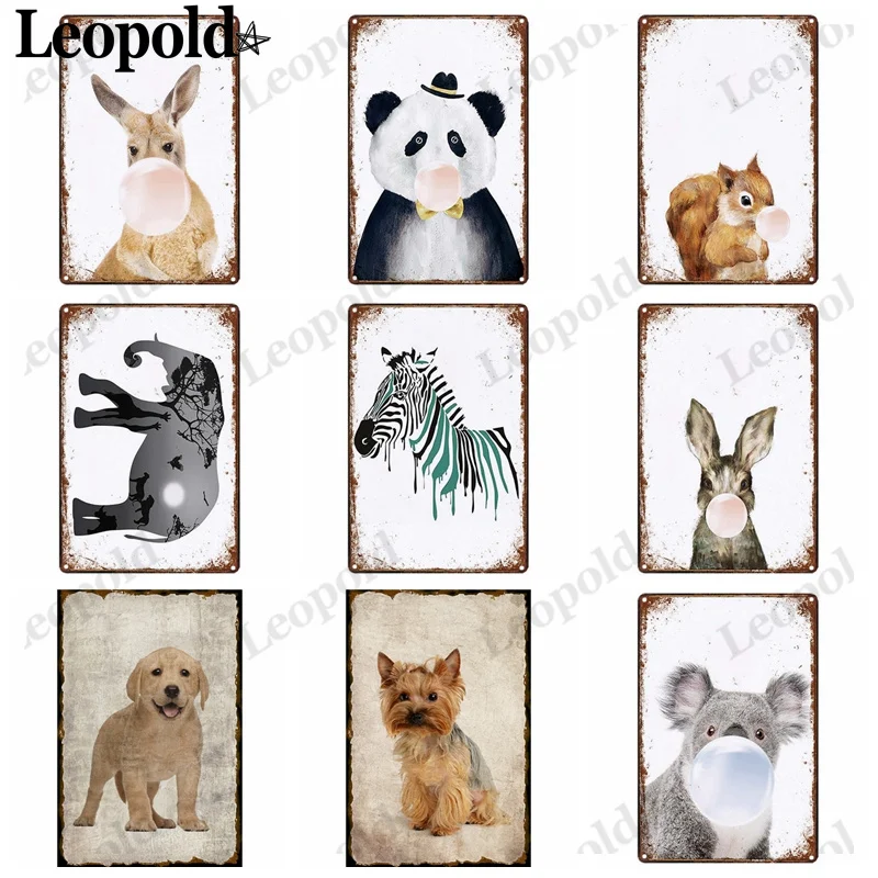 Metal Tin Plate Animal Alphabet Series Vintage Plaque Bubble Blowing Giraffe Poster Wall Art Bar Club Farm Decoration 20X30Cm