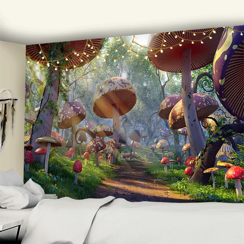 Fairytale Dreamy Mushroom Tapestry  Psychedelic Carpet Bohemian Home Decor Witchcraft Hippie Kids Room Decor Wall Tapestries