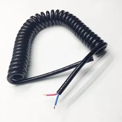 2 core Spring telescopic wire spiral cable 24AWG 20AWG 17AWG 14AWG 2.5m 5m 7.5m black color power cord expandable wire calbe