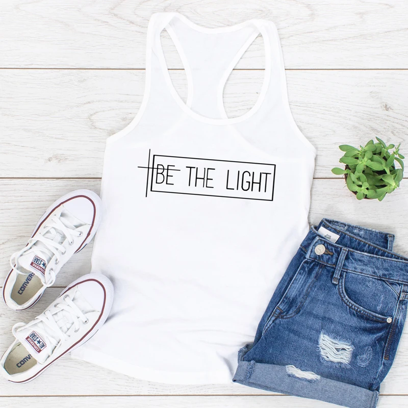 Vest Be The Light Tank Tops Trendy Women's Racerback Catholic Christian Tanks Vintage Sleeveless Gym Running Workout T-Shirt