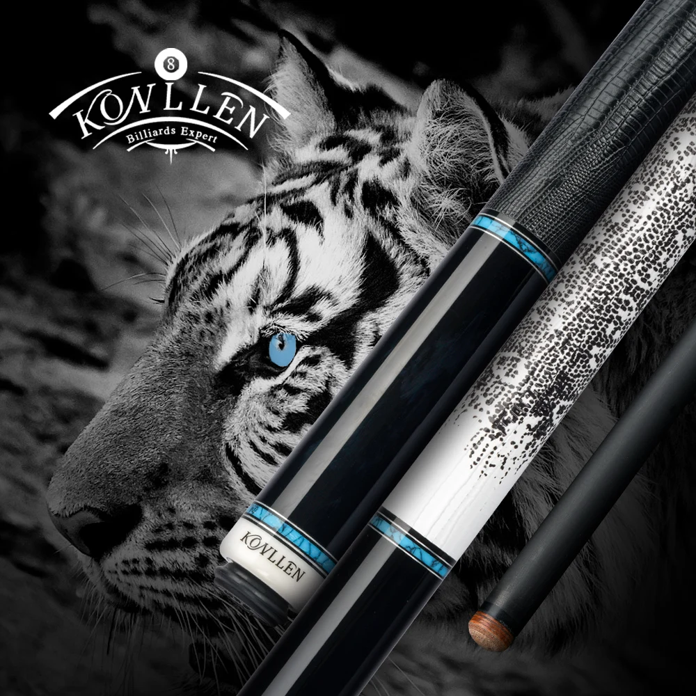 Konllen-Carbon Fiber Billiard Cue Sticks, Carbon Fiber Shaft, 12.4mm Kit, 3,8*8 Radial Pin, Blue Turquoise Mosaic Ebony Butt