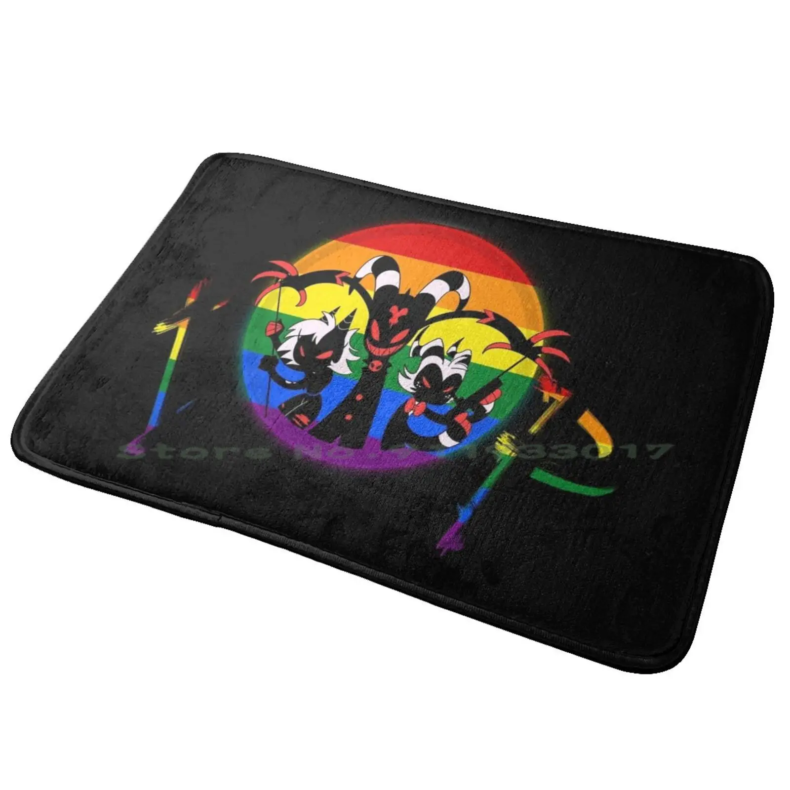 Pride I.m.p. Immediate Murder Professionals Logo ( Pride On Black ) Entrance Door Mat Bath Mat Rug Helluva Blitzo Millie Moxxie