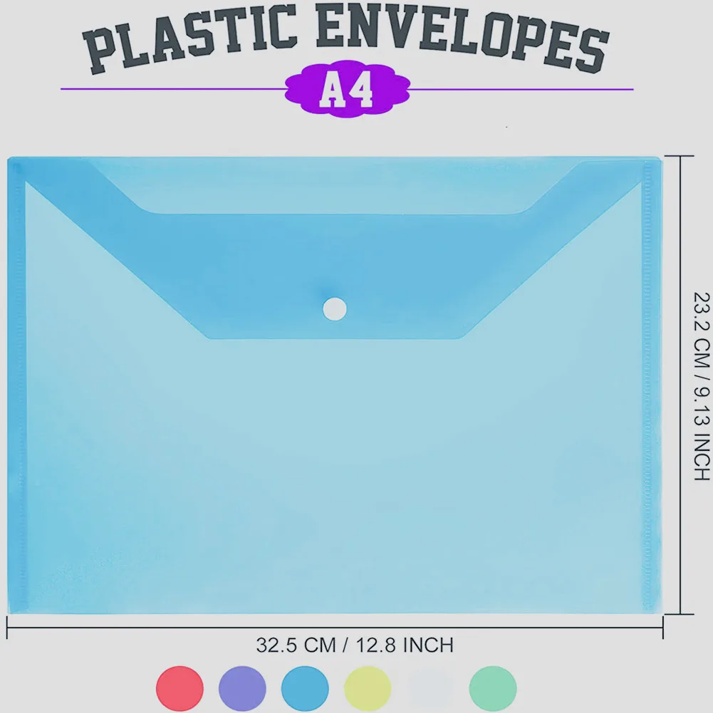 10pcs Poly Envelope File Folder Clear Plastic File Document Bags with Snap Button Closure A4 Pape Letter Size for School Office