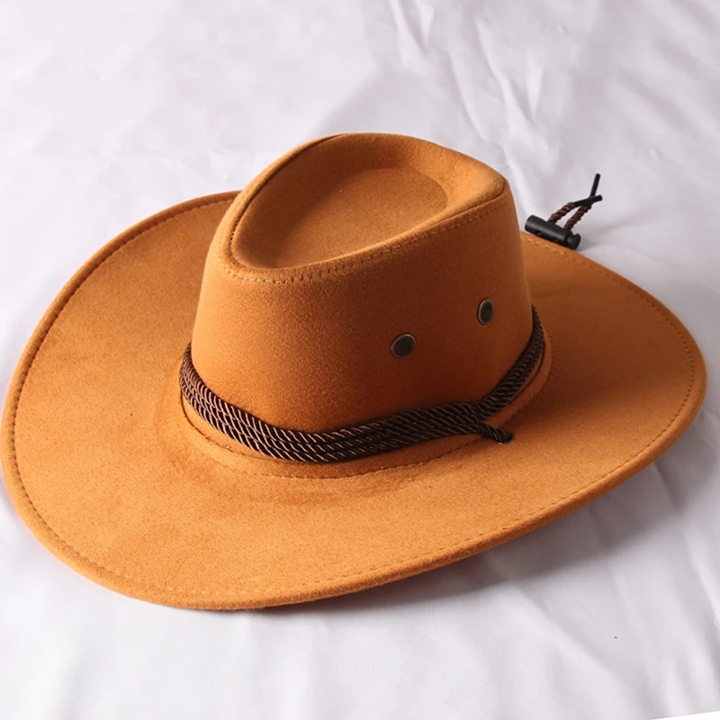 Vintage Western Cowboy Hat Solid Color Basin Hat Wide Brim Jazz Hat Outdoor Sun Protection for Hiking Camping Riding