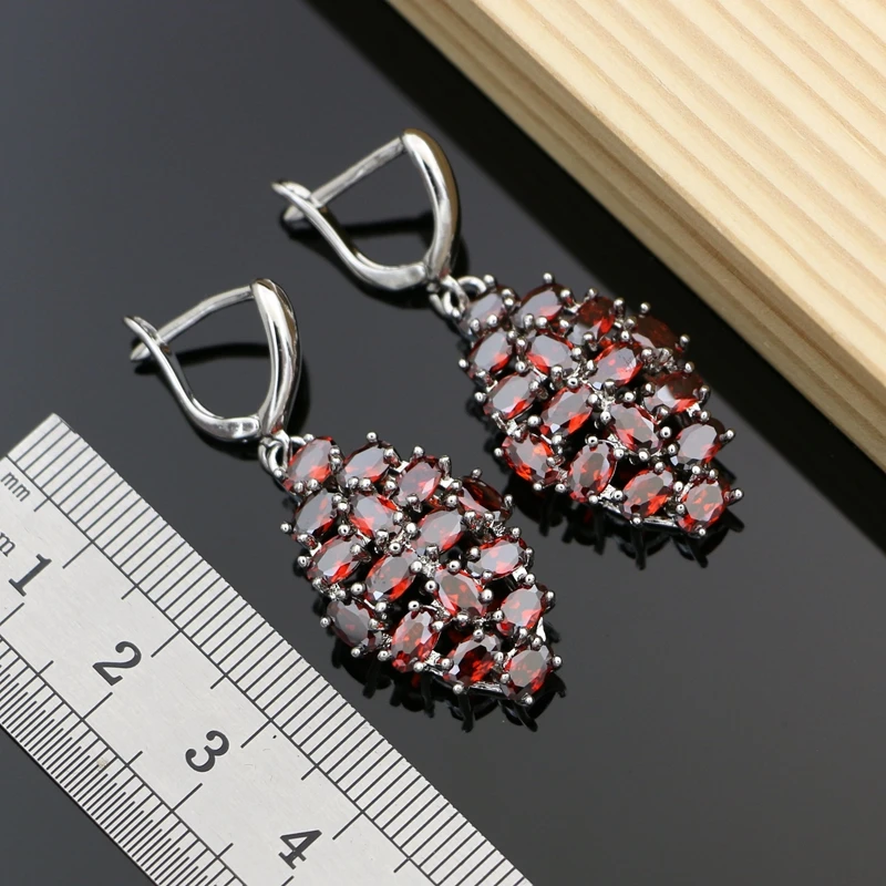 Red Garnet Beads 925 Sterling Silver Jewelry Sets for Women Wedding Bohemian Earrings with Stone Necklace Set Dropshipping