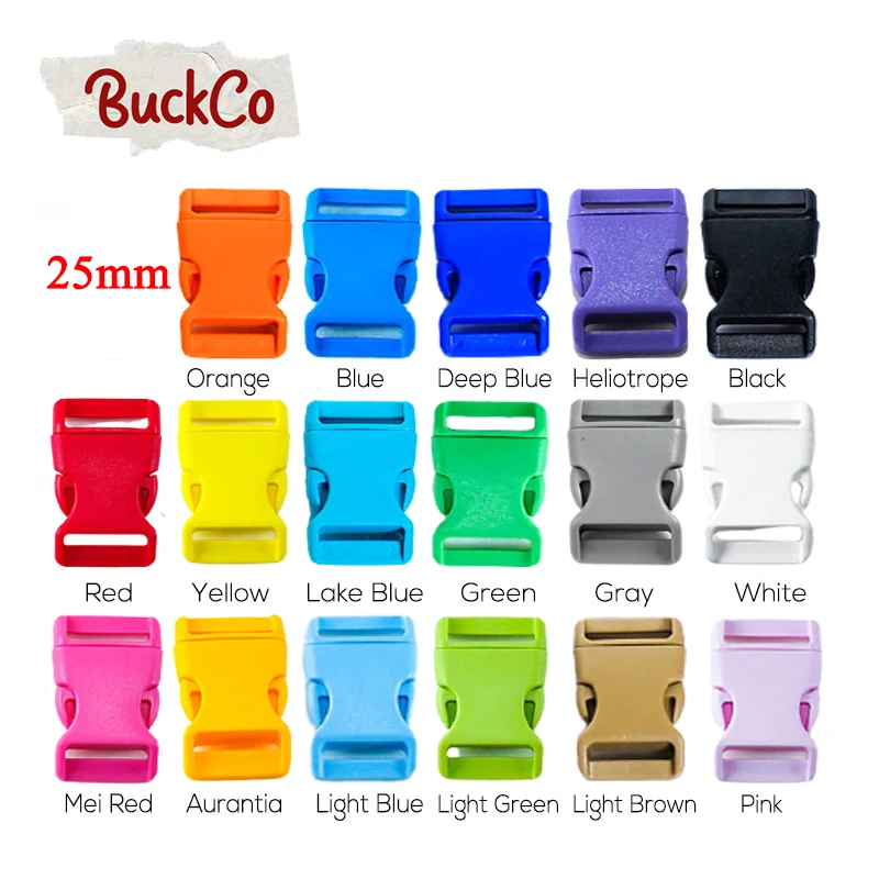 100pcs/lot Plastic side release curved 15mm buckles durable plated 20mm dog collar paracord DIY 25mm accessories 17 colours