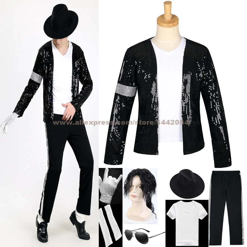 

MJ Michael Jackson Jacket Black Coat Billie Jean Style Jacket & Glove Modern Dance Costumes Cosplay Costume