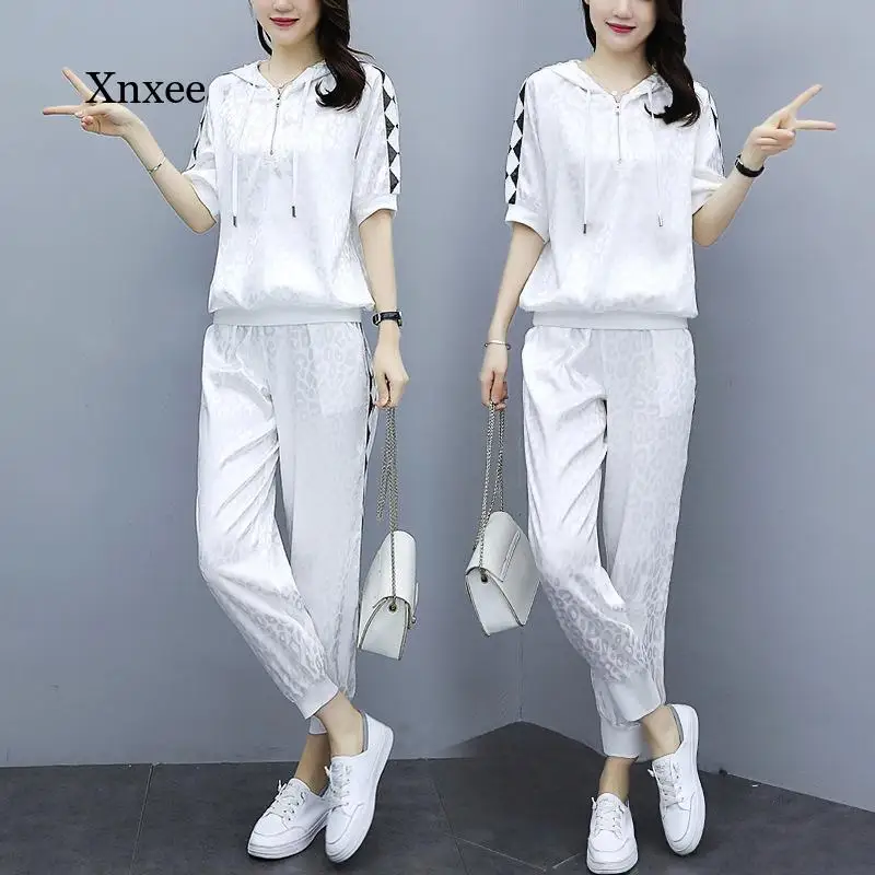 2021 Summer Casual Suit Women's Round Neck Short Sleeve  Trousers Two-Piece Suit