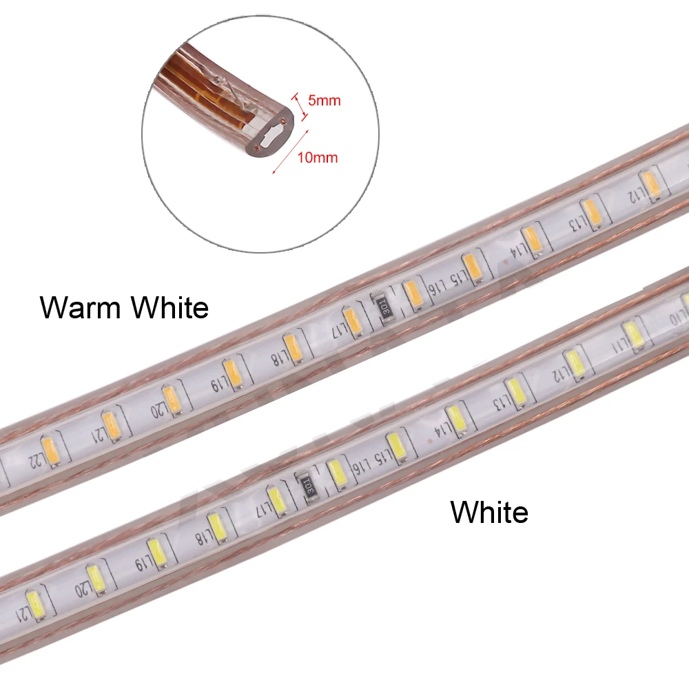 Taśma LED 220V Light 3014 120 leds/m wodoodporny zewnętrzny Led światła linowe wstążka niebieski/biały/ciepły biały z wtyczką EU Switch 1-100m