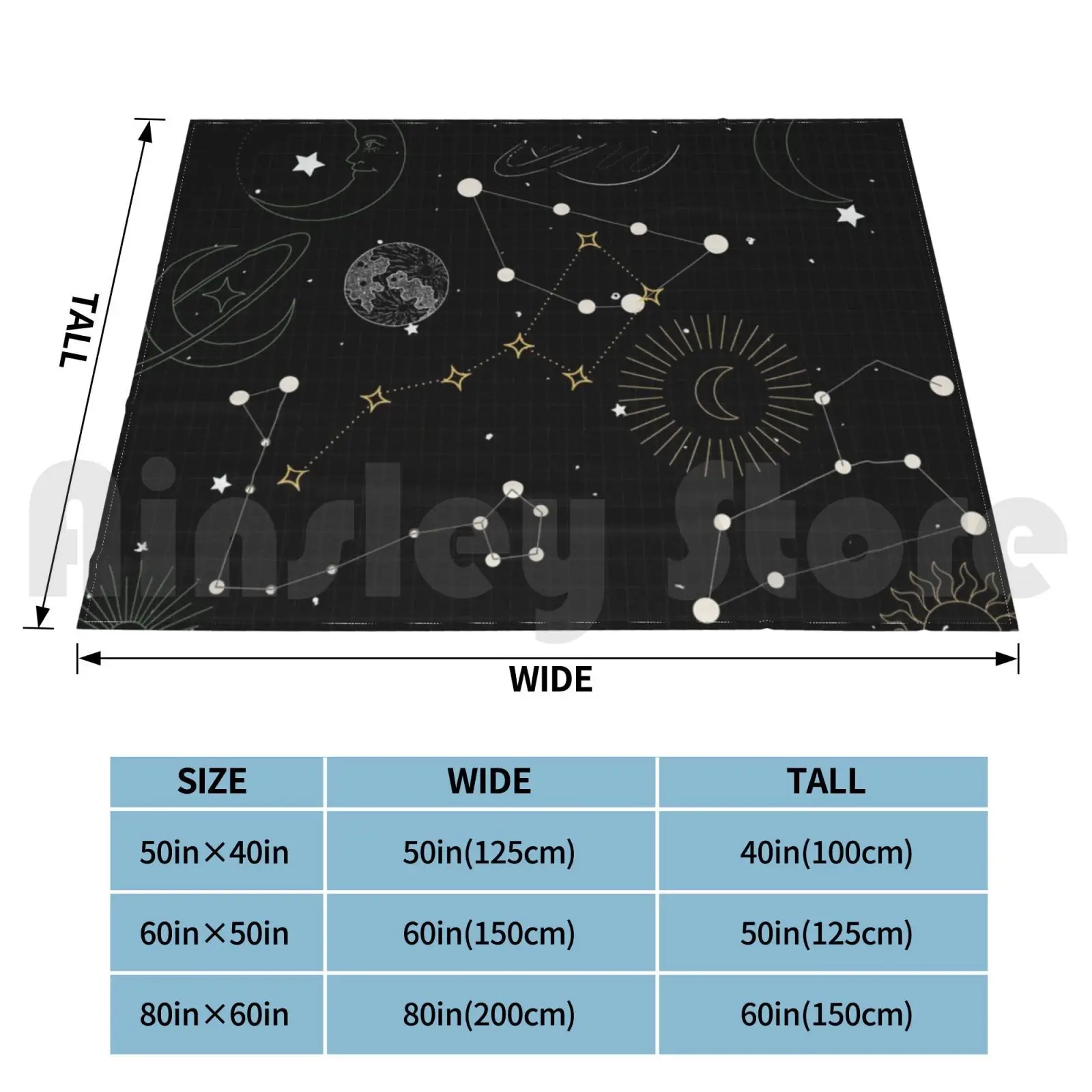 Space Design ( Colour ) Blanket Fashion Custom Moon Space Stars Planets Black Goth Astrology Astronomy Spooky