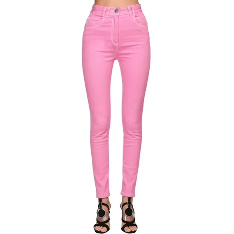 

HIGH QUALITY Newest 2024 Designer Jeans Women's Top Stitching Contrast Pink Denim Jeans Pants