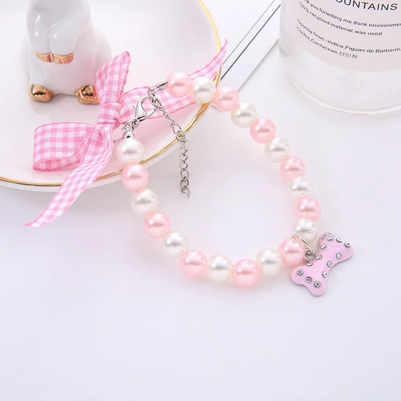 Dog Cat Pearls Necklace Chain Collar Personalized Bone Pendant Pet Supplies Puppy Jewelry  Pearl Accessory Pet Supplies