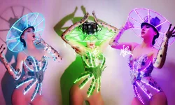 Halloween party stage dance show wear lumious mirror bodysuit LED shiny glowing costume