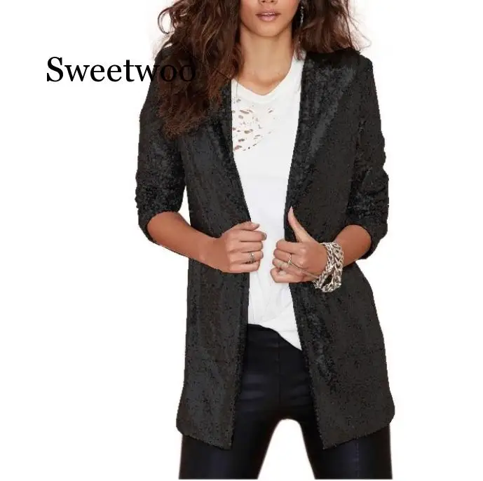 

Autumn Sequin Coat Sliver White Bomber Jacket Long Streetwear Tunic Loose Casual Basic Lady Outwear