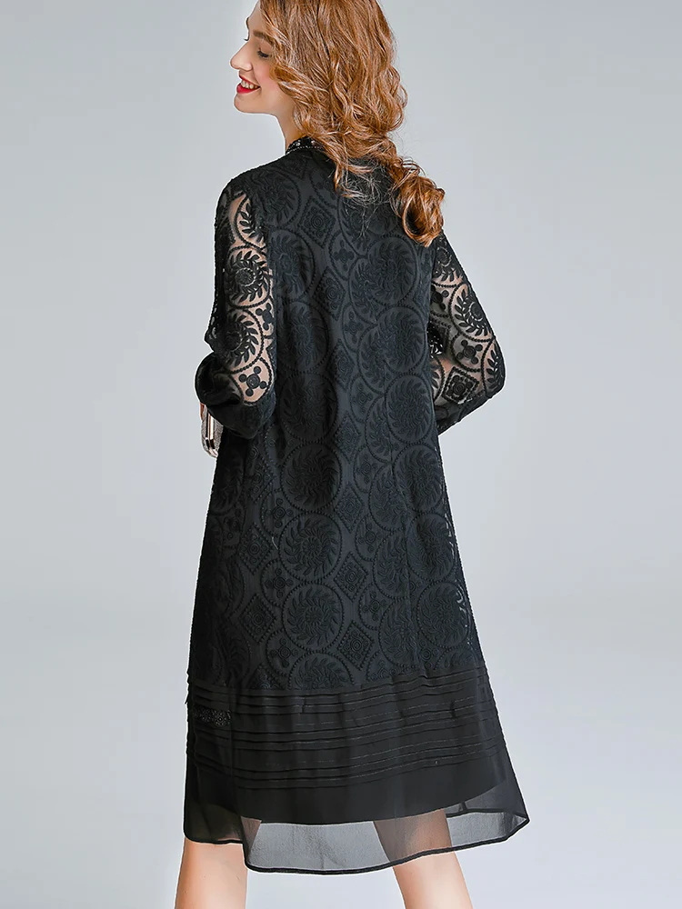 Robe de soirée en soie noire pour femmes, Vintage, élégante, mi-longue, printemps, 100%, 2023