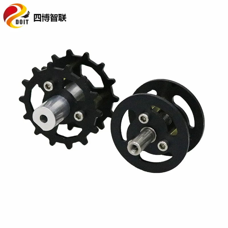 SZDOIT TW-03 Black Metal Shock Absorbing Motor Drive Wheel Aluminum Alloy Motor Load-bearing Wheel for RC Tracked Robot Parts