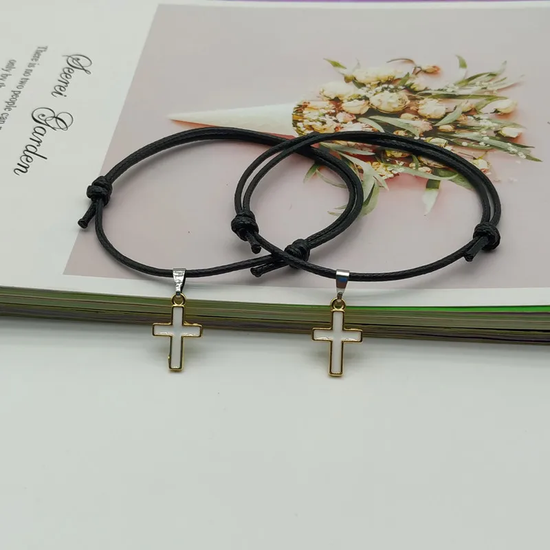 2 pcs/lot Cross Couple Bracelet New Fashion White Black Color Charm Bracelet Gift For Friend Lover Handmade Trendy Jewelry