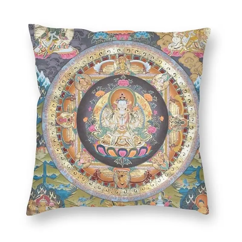 Buddha Buddhist Thangka Art Cushion Cover Sofa Living Room Mystical Buddhism Meditation Square Pillow Cover 40x40cm