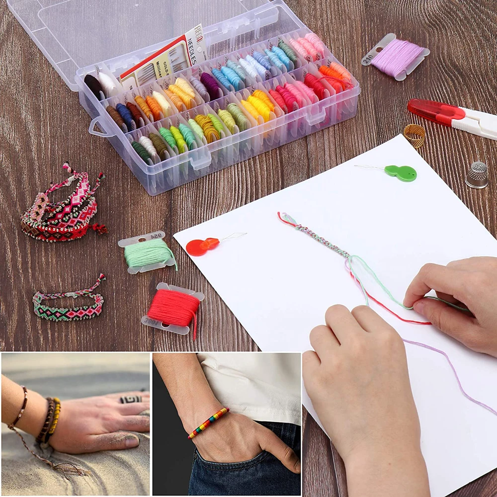 100/50 Colors Embroidery Floss Set Cross Stitch Thread Friendship Bracelets Floss with Organizer Storage Box Cross Stitch Tools