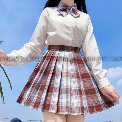 [Ponyo] filles manches courtes/longues taille haute jupes plissées jupes à carreaux femmes robe pour JK uniforme scolaire étudiants uniforme costume
