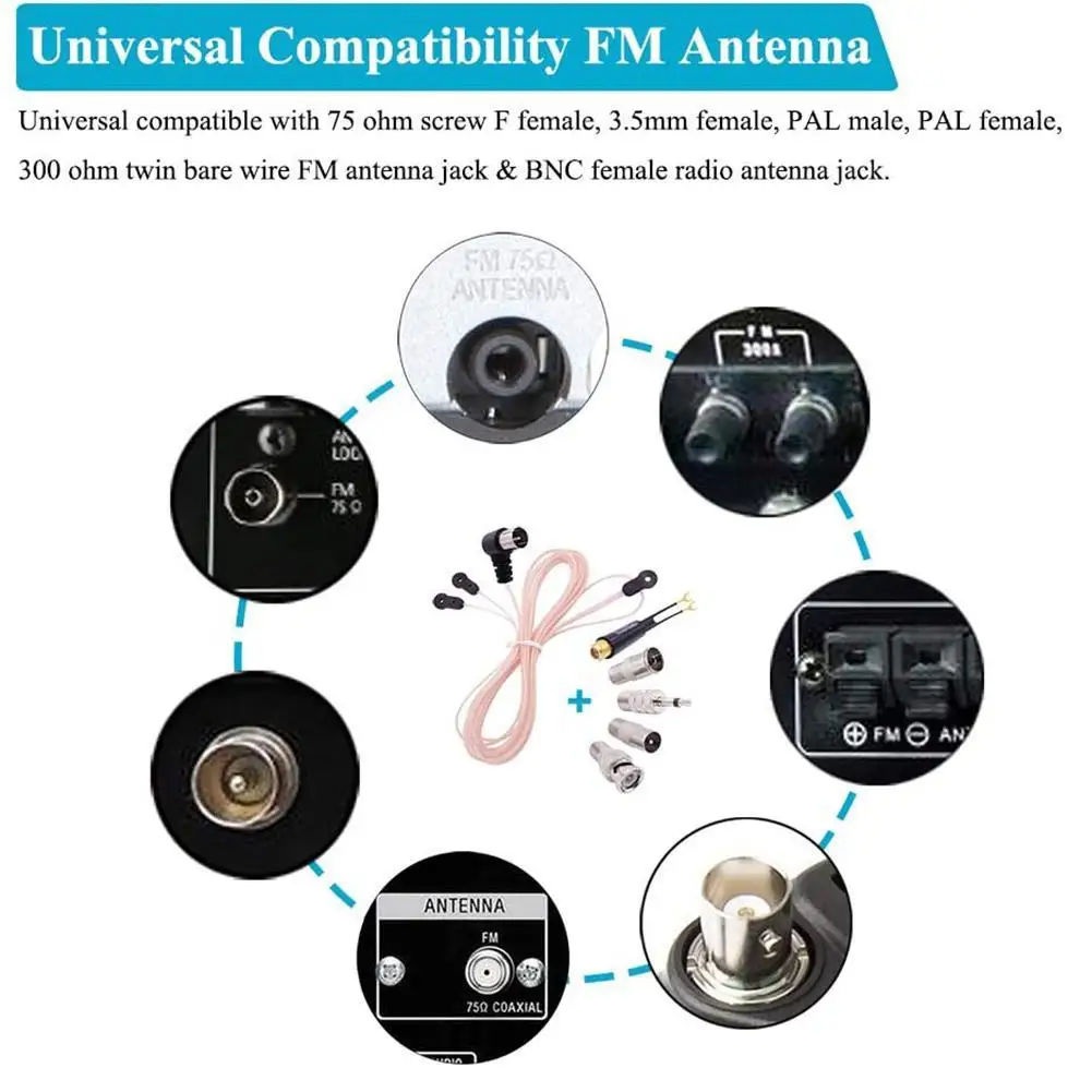 Antenne radio FM intérieure, récepteur aérien HD, PAL vers F, prise femelle, connecteur adaptateur coaxial RF, dipôle 75 ohms, 88-108MHz