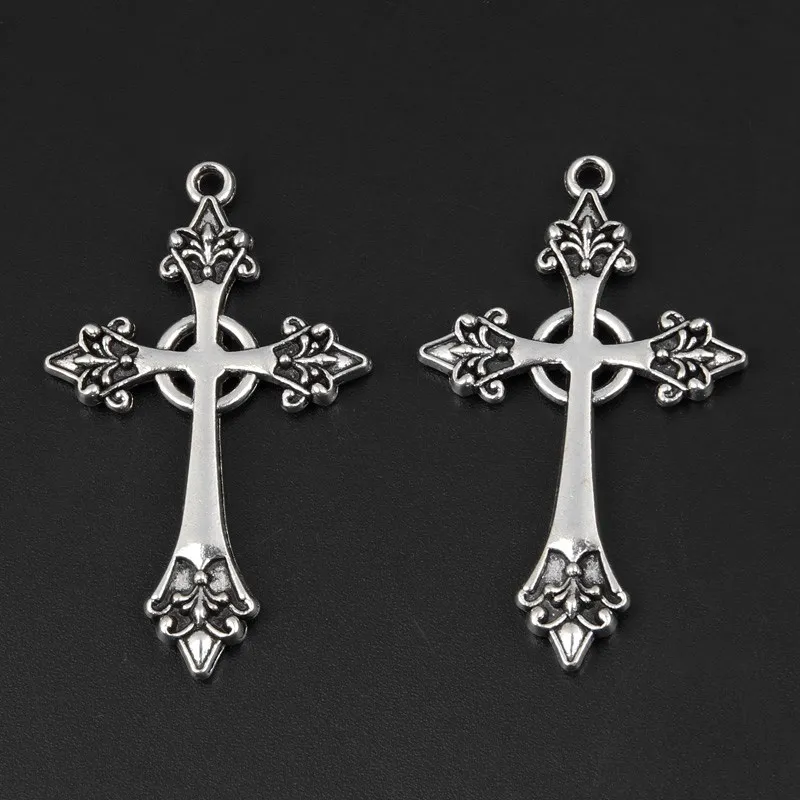 15pcs Silver Color 43x26mm Jesus Cross Charms Religious Faith Pendant Fit DIY Jewelry Making Handcrafted Accessories