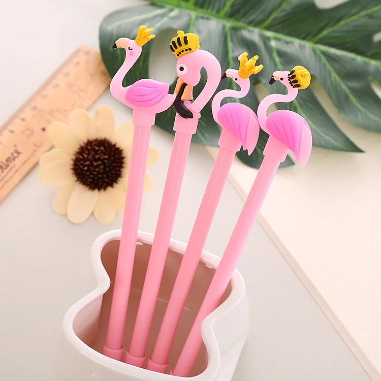 

24PCS Lovely Crown Flamingo Neutral Pen Cartoon Creative Office Signature Pen Stationery Kawaii School Supplies Gel Pens