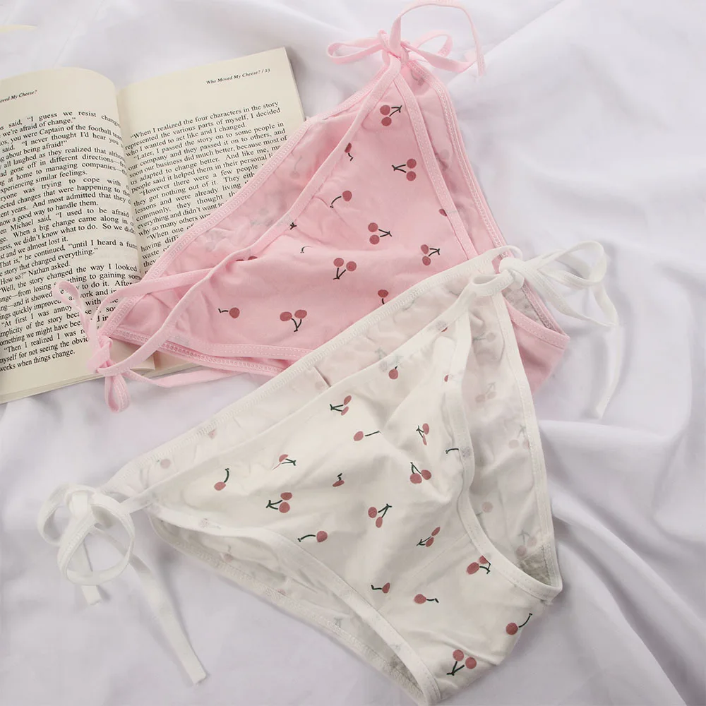 Lolita Bandage Girl Panties Cartoon Cherry Cotton Seamless Bow Underwear Sexy Lingerie Women's Briefs