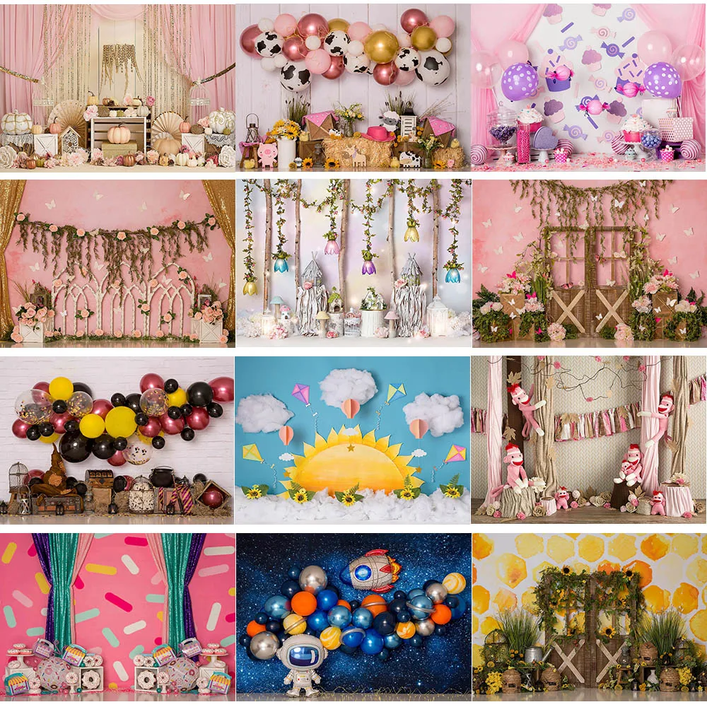 Mocsicka Kue Smash Anak-anak 1st Birthday Fotografi Latar Belakang Anak Laki-laki dan Cirl Ulang Tahun Pertama Foto Studio Booth Latar Belakang