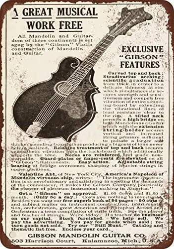 1911 Gibson Guitars and Mandolins Vintage Look Reproduction Metal Tin Sign 12X18 Inches