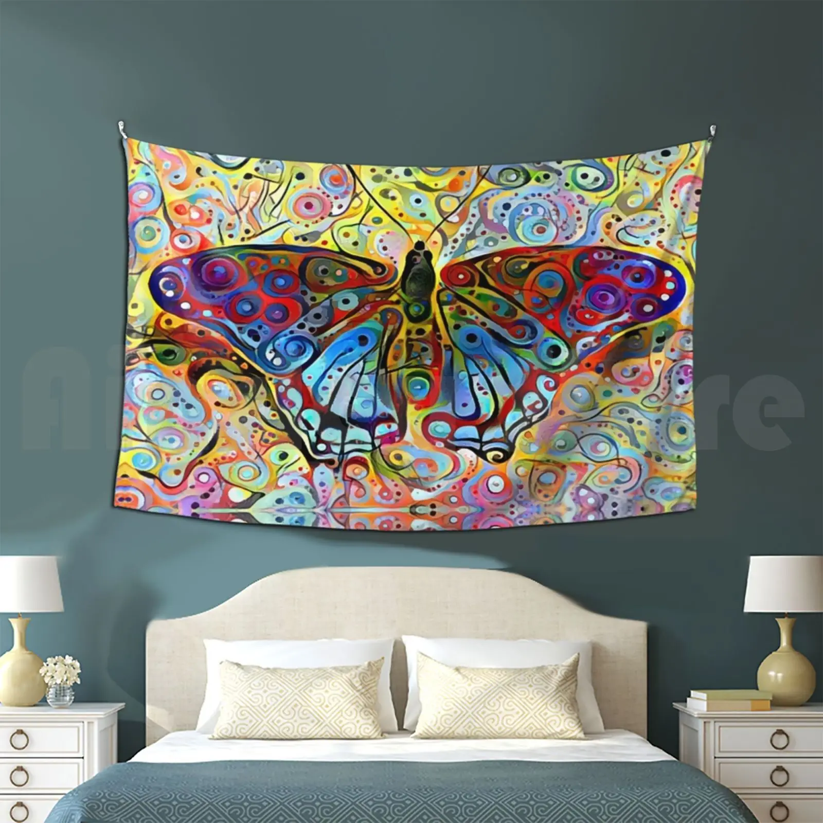 Mystify Tapestry Living Room Bedroom Butterflies Fly Red Blue Yellow Pink Green Abstract Papilio Glaucus Animal Wildlife